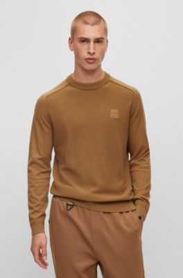 BOSS - Mixed-structure cotton-cashmere sweater with woven label