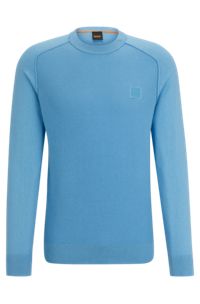 Sweater i blanding af bomuld og kashmiruld med blandede strukturer og vævet mærke, Blå