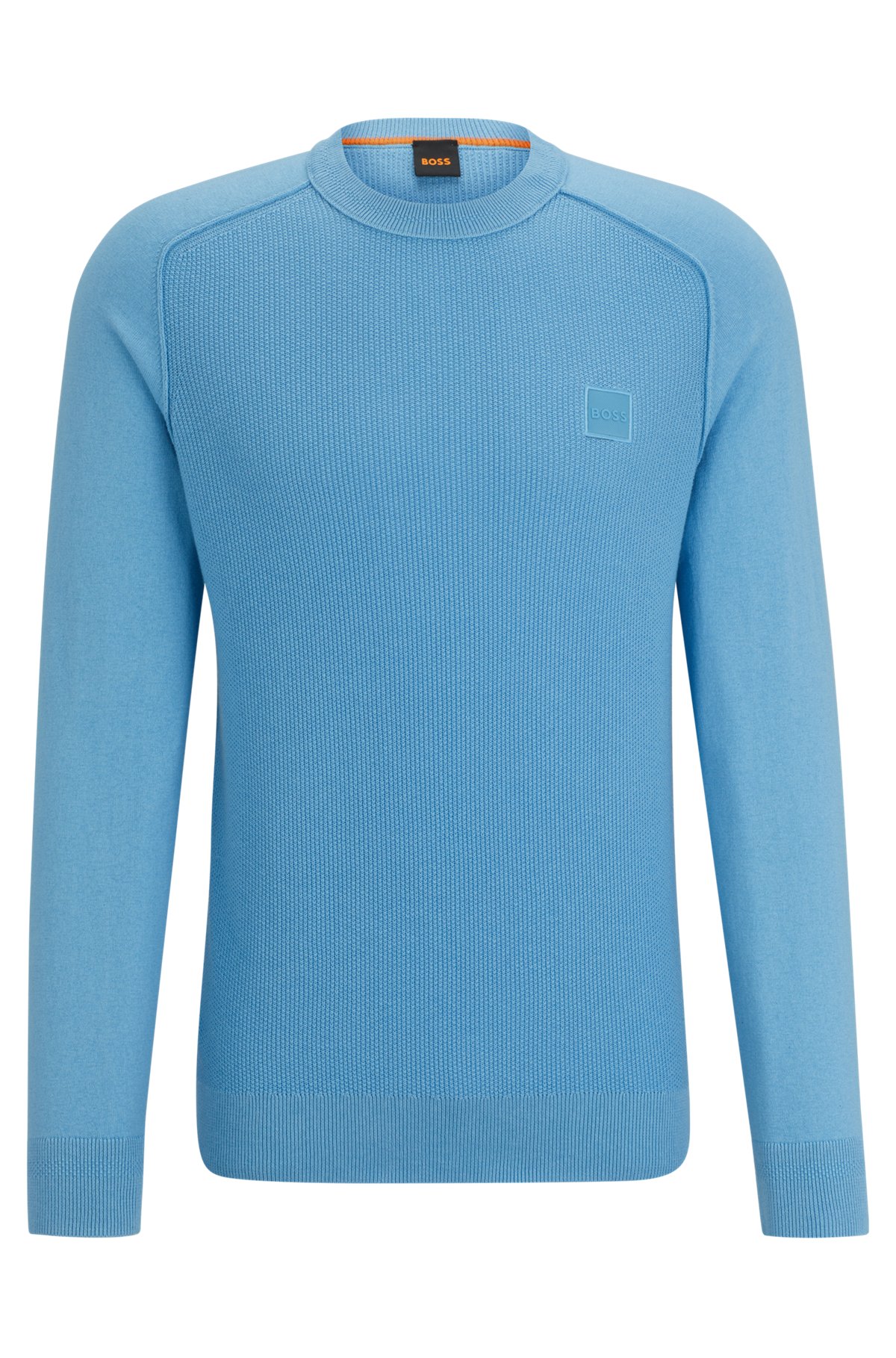 Mixed-structure cotton-cashmere sweater with woven label, Blue