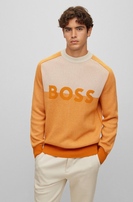 Regular-fit logo sweater in recot²® jacquard, Orange