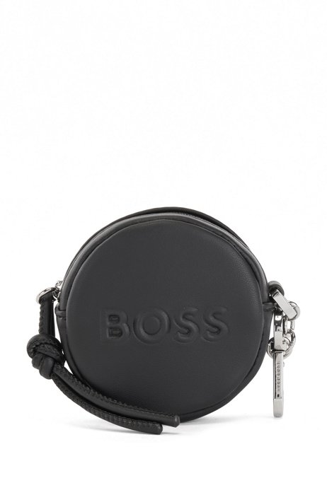 Faux-leather key holder with raised logo, Black