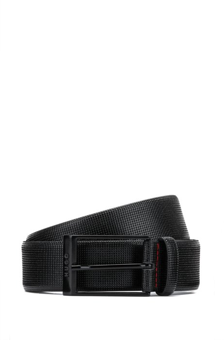 Italian-leather belt with black-varnished buckle, Black