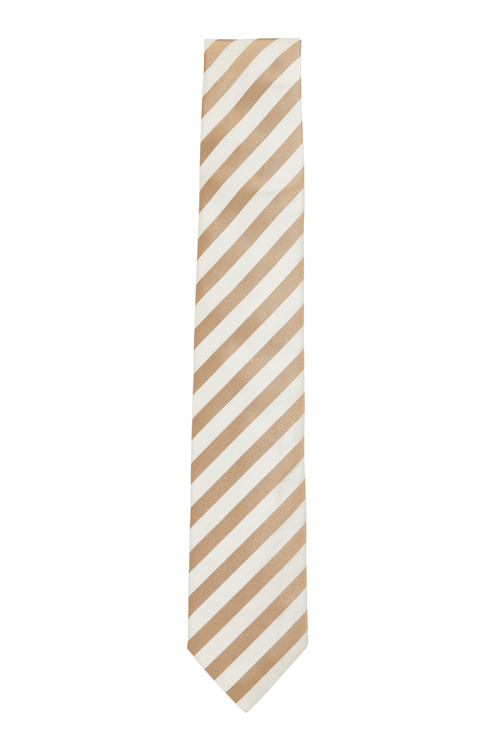 Pure-silk tie with diagonal stripes, Light Beige