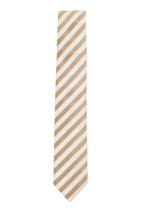 Cravate en soie pure avec rayures diagonales, Beige clair