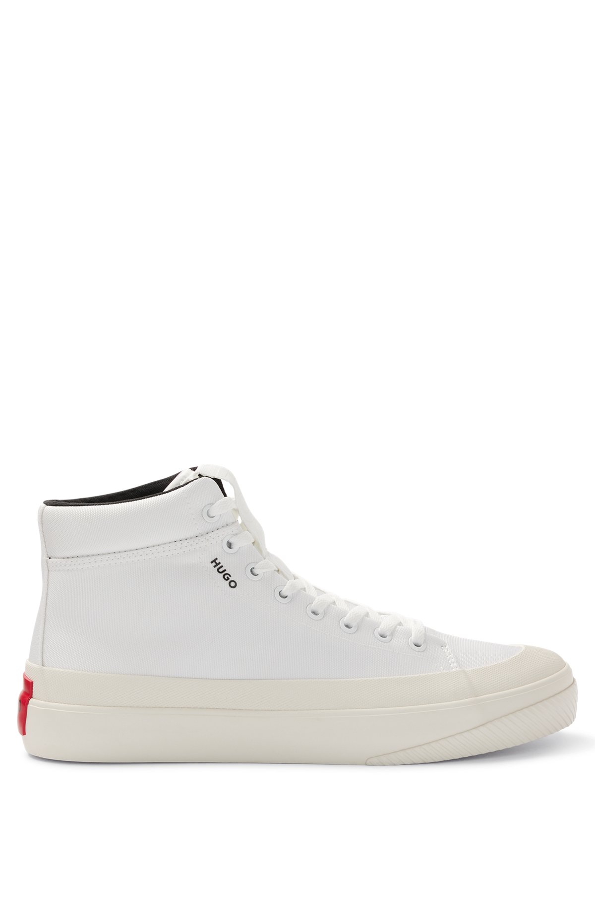 High-top rubber-bumper trainers with red logo label, White