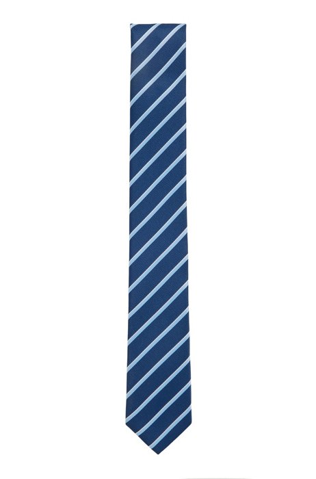 Recycled-fabric tie with diagonal stripes, Dark Blue