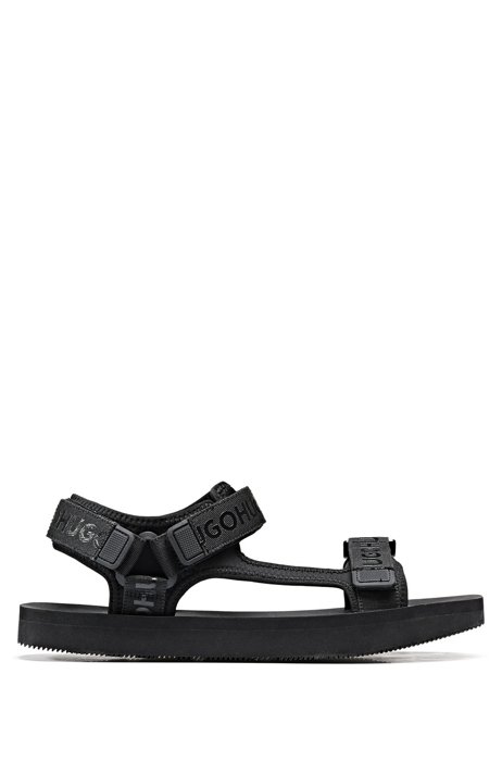 Logo sandals with touch closures, Black