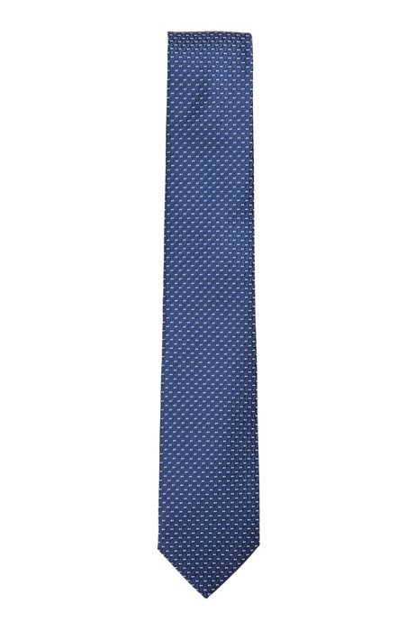 Silk-jacquard tie with micro pattern, Dark Blue