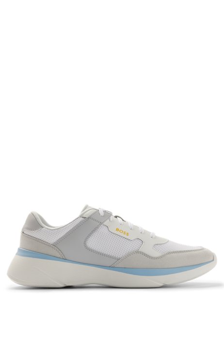 Hybrid trainers with bonded leather and mesh, Light Grey