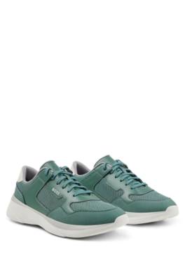 Hugo Boss Hybrid Trainers With Bonded Leather And Mesh In Green