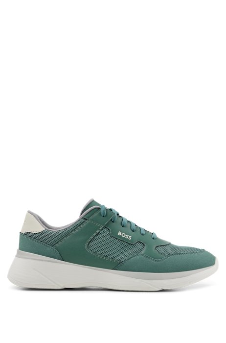 Hybrid trainers with bonded leather and mesh, Green