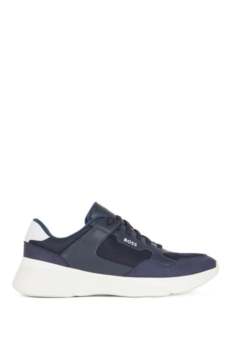Hybrid trainers with bonded leather and mesh, Dark Blue