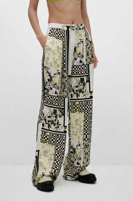 Relaxed-fit trousers in scarf-print fabric, Patterned