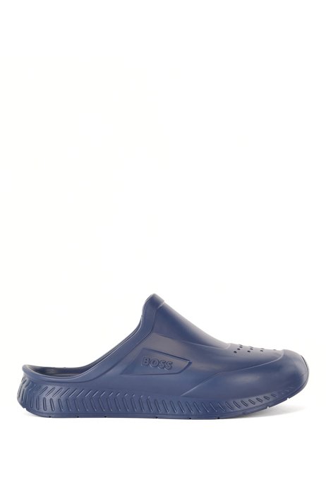 Sandalias sin cordones con acabado de goma y logo grabado, Azul oscuro
