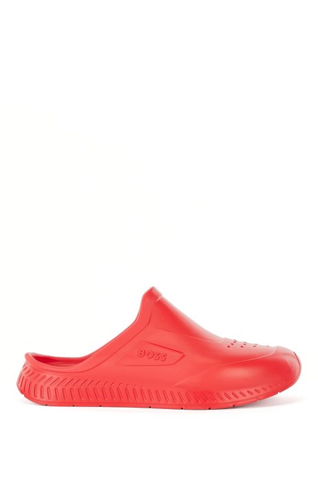 Sandalias sin cordones con acabado de goma y logo grabado, Rojo