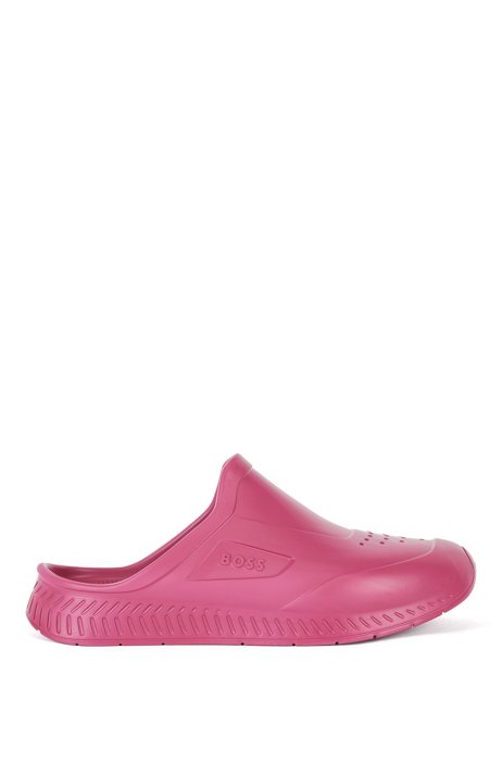 Sandalias sin cordones con acabado de goma y logo grabado, Pink