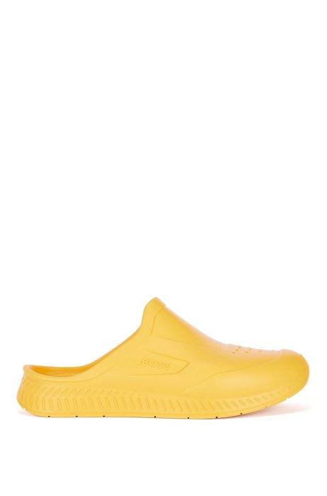 Rubberised slip-on sandals with embossed logo, Yellow