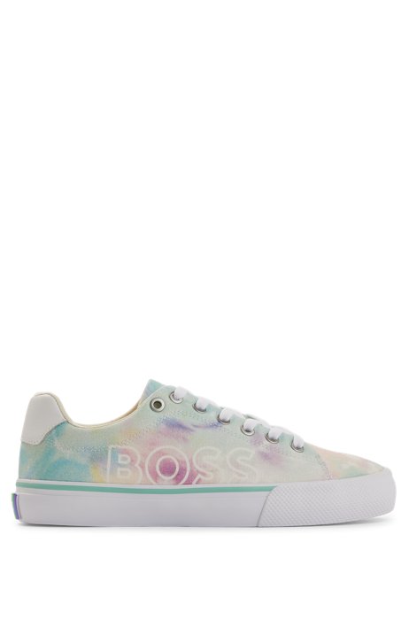 Low-top trainers with multi-coloured print and logo, Patterned