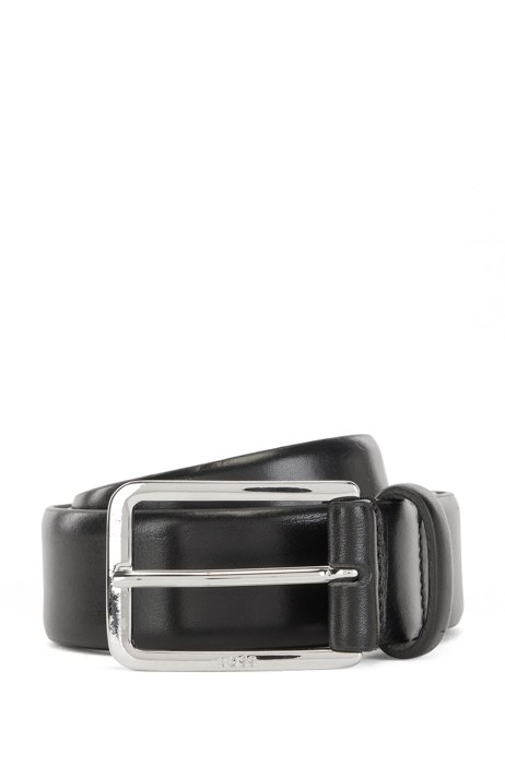 Italian-leather belt with polished pin buckle, Black
