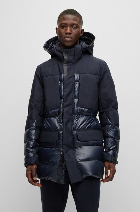 Hybrid down jacket with detachable hood, Dark Blue