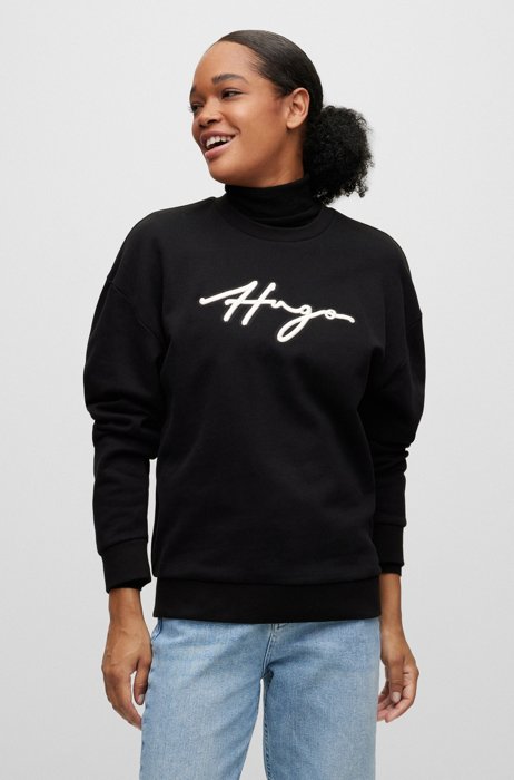 Cotton-terry sweatshirt with handwritten logo, Black