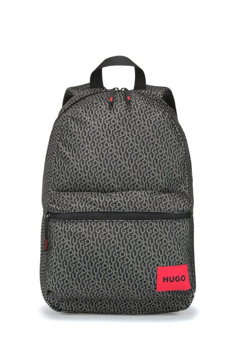 Logo-print backpack with branded red label, Dark Grey