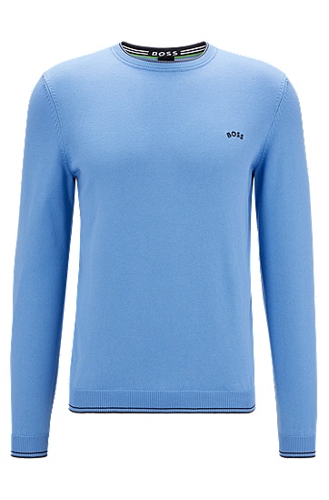 弧形徽标装饰棉质常规版型毛衣,  439_Bright Blue