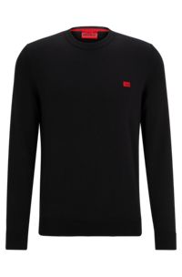 Knitted cotton sweater with red logo label, Black