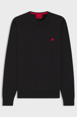 Pull en coton avec &eacute;tiquette logo rouge, Noir