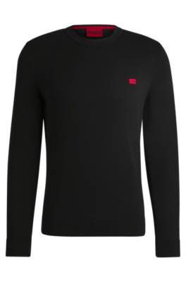 Hugo Organic-cotton Sweater With Red Logo Label In Black