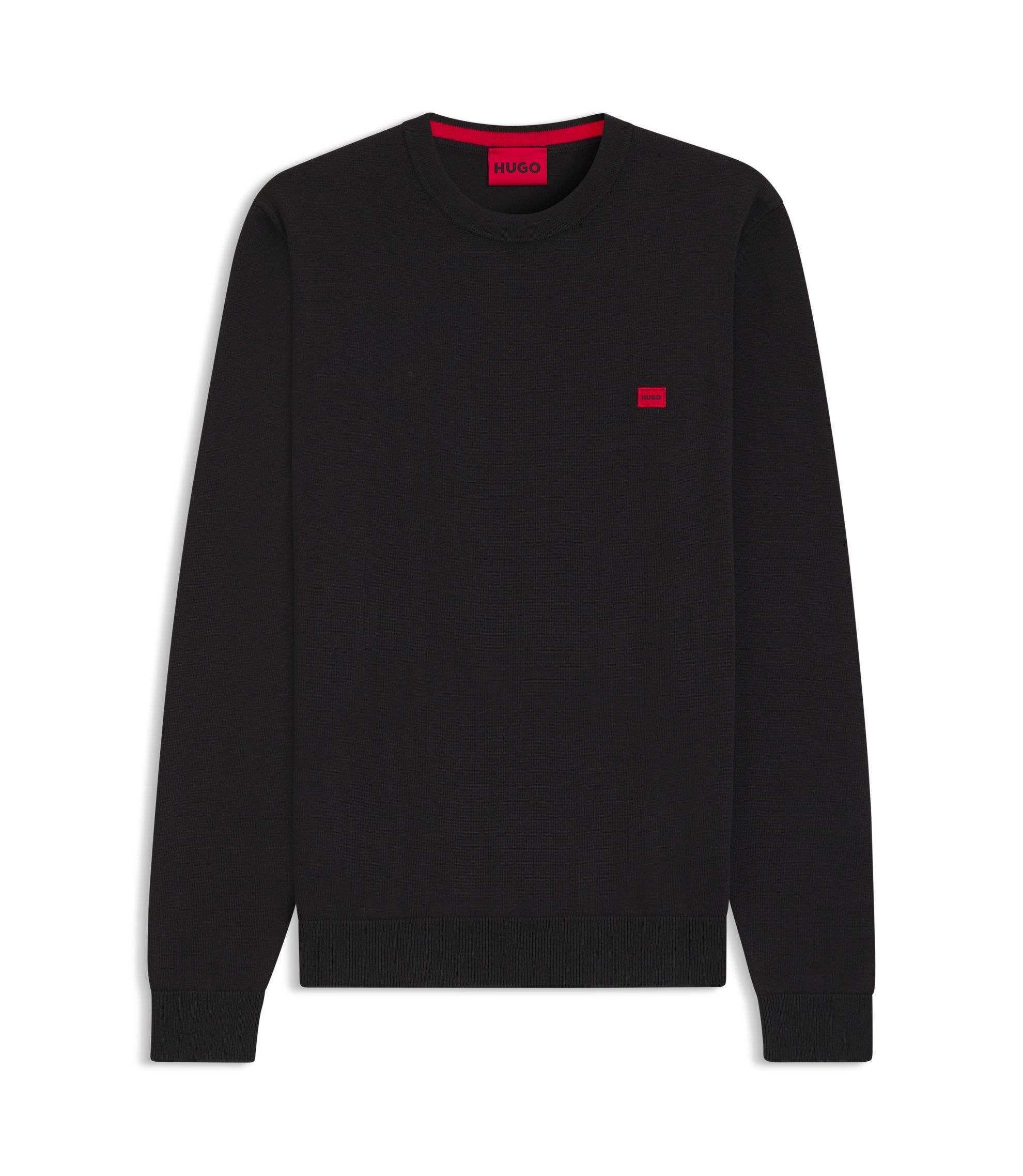 HUGO - Cotton sweater with red logo label - Black