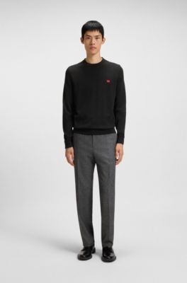 Pull en coton avec &eacute;tiquette logo rouge, Noir