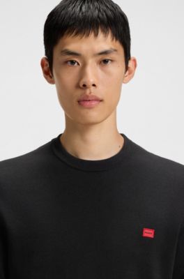 Cotton sweater with red logo label, Black