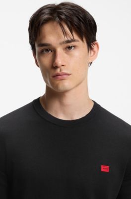 Cotton sweater with red logo label, Black