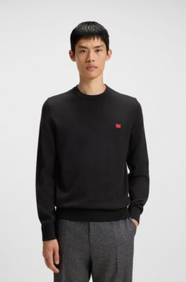 Pull en coton avec &eacute;tiquette logo rouge, Noir