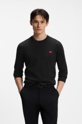 Cotton sweater with red logo label, Black