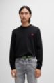 Knitted cotton sweater with red logo label, Black