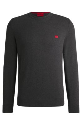 Cotton sweater with red logo label, Dark Grey