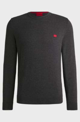 Cotton sweater with red logo label, Dark Grey