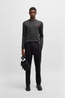 Cotton sweater with red logo label, Dark Grey