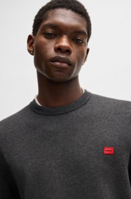 Cotton sweater with red logo label, Dark Grey