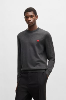 Cotton sweater with red logo label, Dark Grey