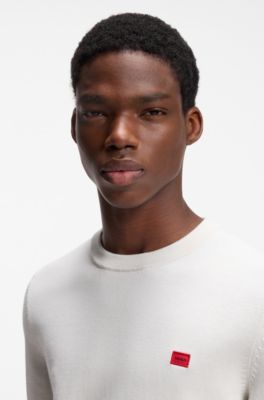 Cotton sweater with red logo label, White