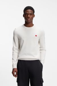 Cotton sweater with red logo label, White