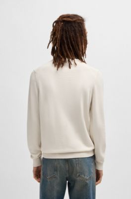 Cotton sweater with red logo label, White