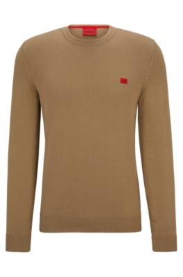 Hugo Organic-cotton Sweater With Red Logo Label In Brown