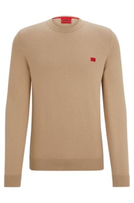 HUGO - Strickpullover aus Baumwolle mit rotem Logo-Label