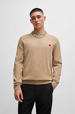 HUGO - Knitted cotton sweater with red logo label