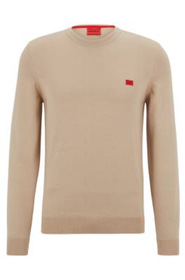 Hugo Organic-cotton Sweater With Red Logo Label In Neutrals