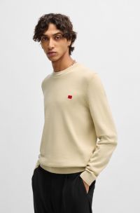 Trui van katoen met rood logolabel, Lichtbeige